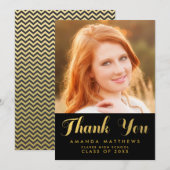 Chic Gold Zwart Afstuderen Foto Bedankt Card Aankondiging (Voorkant / Achterkant)