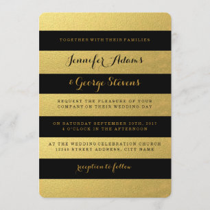 CHIC GOLD   ZWARTE STRIPEN WEDDING INVITATION KAART