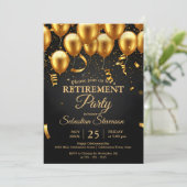 Chic Golden Balloons & Confetti Retirement Party  Kaart (Staand voorkant)