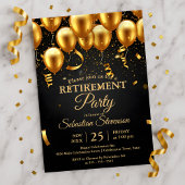 Chic Golden Balloons & Confetti Retirement Party  Kaart