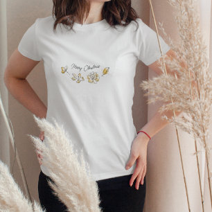 Chic Golden Botanical Floral Merry kerst T-shirt