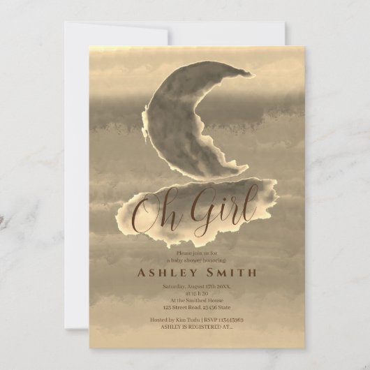 Chic Golden Crescsent Baby Girl Shower Kaart (Voorkant)