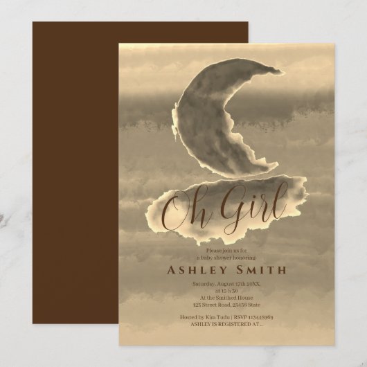 Chic Golden Crescsent Baby Girl Shower Kaart (Voorkant / Achterkant)