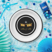 Chic Golden Crowns op Black & White Wedding Papieren Bordje (Feest)