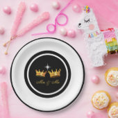 Chic Golden Crowns op Black & White Wedding Papieren Bordje (Feest)