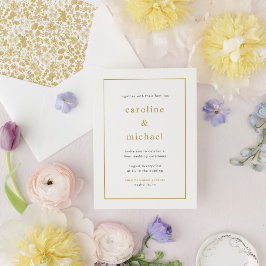 Chic Golden Ditzy Floral Wedding Invitation Kaart