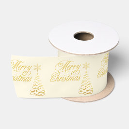 Chic Golden en Cream Yellow Merry Kerstmis Satijnen Lint