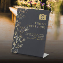 Chic Golden Floral Foto Gastenboek Trouwen