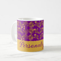 Chic Golden Flowers paars patroon | Gepersonalisee