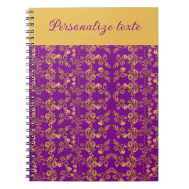 Chic Golden Flowers paars patroon | gepersonalisee Notitieboek