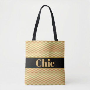 Chic Golden Geometric Pattern & Black belt Tote Bag