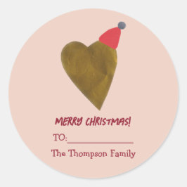 Chic Golden Heart met Kerst Pet Roze Gift Ronde Sticker