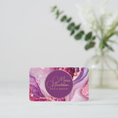 Chic Golden Logo Sparkly & Paarse Agaat Glitter Visitekaartje (Staand voorkant)