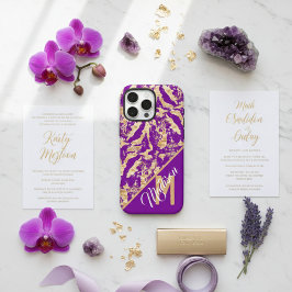 Chic Golden Marble paars Custom monogram initiaal iPhone 16 Pro Max Hoesje