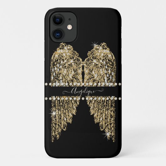 Chic Golden n Diamond Jewel Angel Wings Bling Case-Mate iPhone Case (Achterkant)