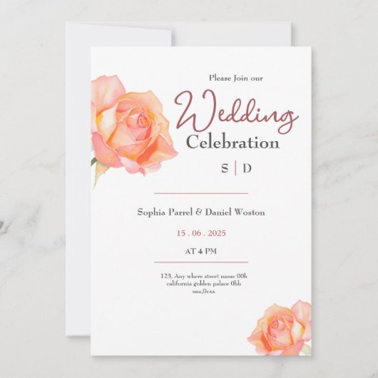 Chic golden peach blush roses wedding invitation kaart (Voorkant)