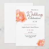 Chic golden peach blush roses wedding invitation kaart (Voorkant / Achterkant)