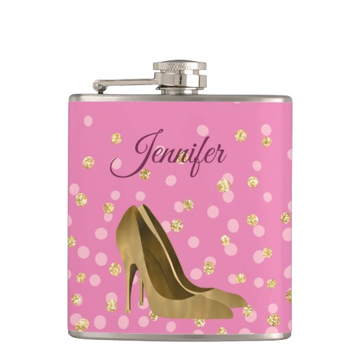 Chic Golden Stilettos Pink Heupfles (Voorkant)