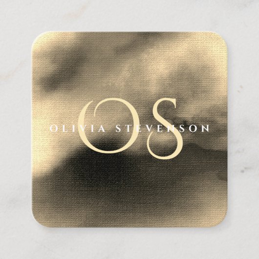 Chic Golden Waterverf Abstract Monogrammed Vierkante Visitekaartje (Voorkant)