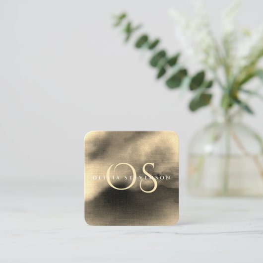 Chic Golden Waterverf Abstract Monogrammed Vierkante Visitekaartje (Staand voorkant)