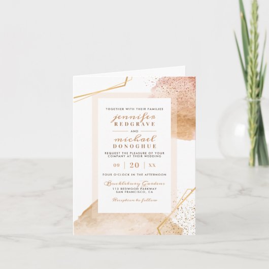 Chic Golden Waterverf Speckles Geometric Wedding (Voorkant)