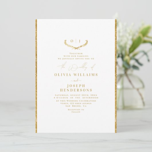 CHIC GOLDEN WEDDING GOLD FOIL LUXE INVITATIE KAART (Staand voorkant)