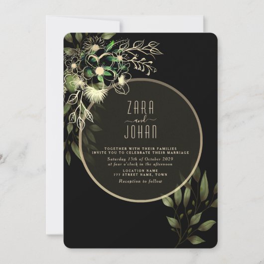 Chic Gothic Gold en Black Wedding Uitnodiging (Voorkant)