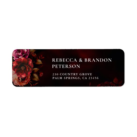 Chic gothic rood moody rood zwart bloemen bruiloft etiket (Voorkant)