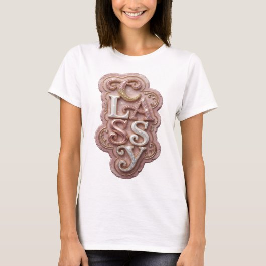 Chic Goud CLASSY Tekst Design T-shirt (Voorkant)