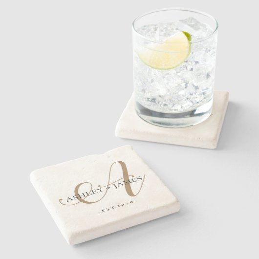 Chic Goud een monogram in schrijfletter naam Trouw Stenen Onderzetter (Zijkant)