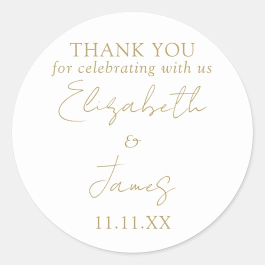 Chic Goud Elegant Script Trouwdag Bedankt Ronde Sticker (Voorkant)