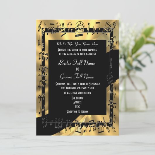 Chic goud elegante formele bruiloft kaart (Staand voorkant)