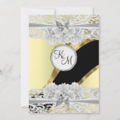 Chic goud elegante witte kant monogram bruiloft kaart (Achterkant)