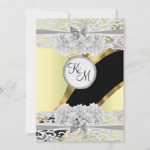 Chic goud elegante witte kant monogram bruiloft kaart