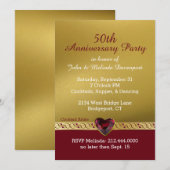 Chic Goud en Rood Vijftigste Trouwdagjubileum Kaart (Voorkant / Achterkant)