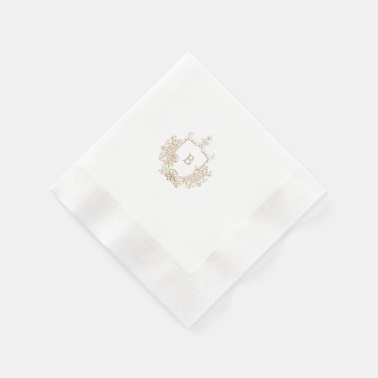 Chic Goud en Wit Crest Monogram Custom Wedding Servet (Hoek)