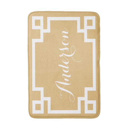 Chic Goud en Wit Grieks Key Custom Monogram Badmat (Voorkant Verticaal)