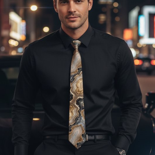 Chic goud en zwart marmer schitteren bruiloft stropdas