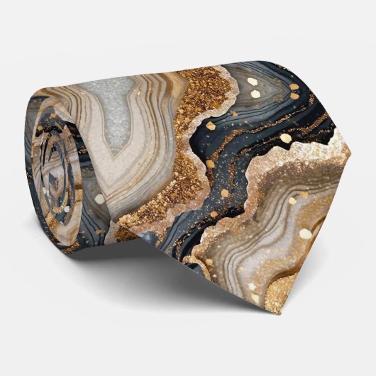 Chic goud en zwart marmer schitteren bruiloft stropdas (Opgerold)