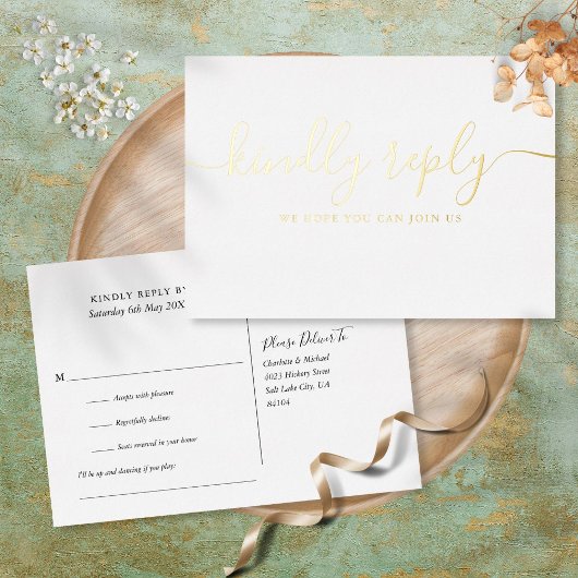 Chic Goud Folie Script Liedverzoek RSVP Postkaart Uitnodiging