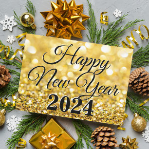 Chic Goud Gelukkig Nieuwjaar 2024 Bedrijf Feestdagenkaart