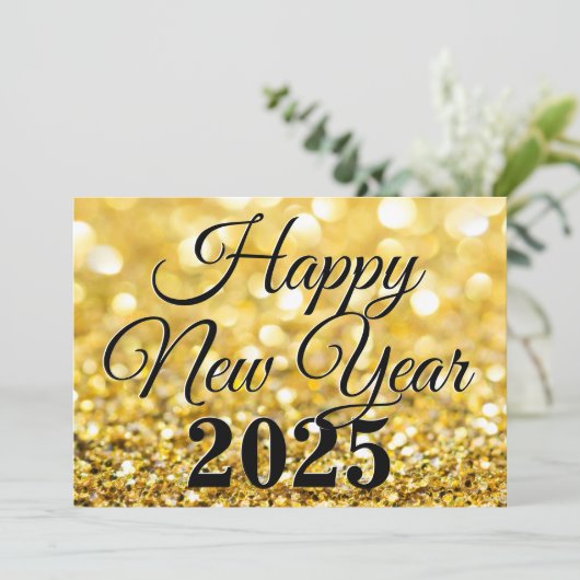Chic Goud Gelukkig Nieuwjaar 2025 Bedrijf Feestdagenkaart (Staand voorkant)