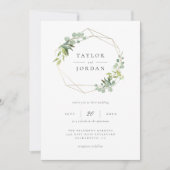 Chic Goud Geometrische Eucalyptus Groen Huwelijk Kaart (Voorkant)