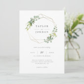 Chic Goud Geometrische Eucalyptus Groen Huwelijk Kaart (Staand voorkant)