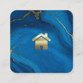 Chic goud glitter blauw marmer onroerend goed vierkante visitekaartje