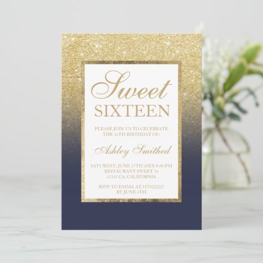 Chic goud glitter ombre blauw elegant Sweet zestie Kaart (Staand voorkant)