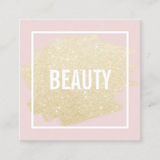 Chic goud glitter penseelstreek blos roze schoonhe vierkante visitekaartje (Voorkant)