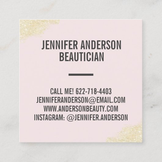 Chic goud glitter penseelstreek licht roze schoonh vierkante visitekaartje (Achterkant)