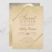 Chic goud glitter script ivoren foto Sweet 16 Kaart (Voorkant / Achterkant)