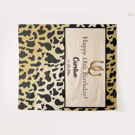 Chic Goud, Koeienvlekken & Gouden Hoefijzer Verjaa Wandkleed (Voorkant (horizontaal))